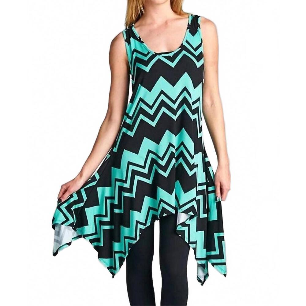 NEW EMERALD FASHION chevron tunic tank dress in black/ mint